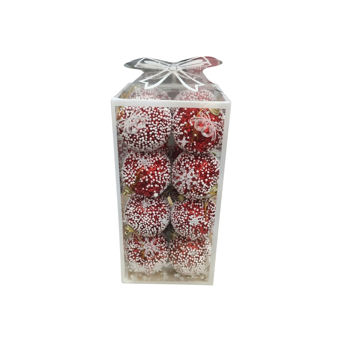 MHome 16-Piece Glitter Red Christmas Tree Ornaments – White Snow Dot Design