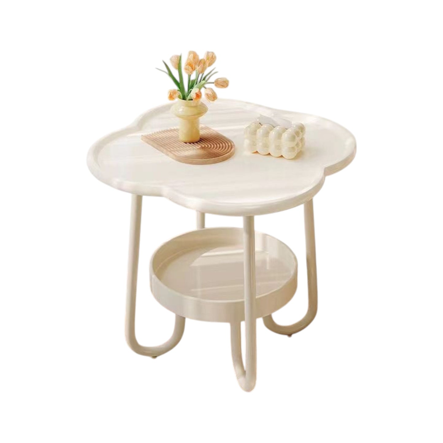 MFurn Curled-Leg Four-Leaf Clover 2-Tier Side Table – Living Room & Bedroom