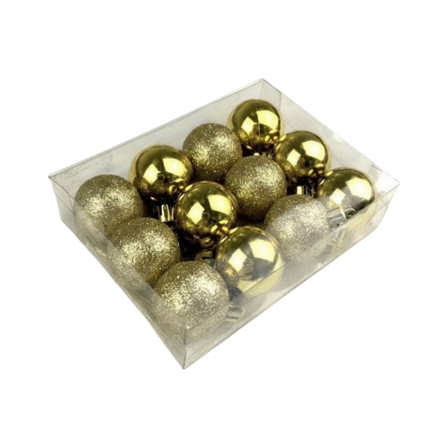 Pack of 12 Golden Christmas Ball Ornaments – 4cm Glossy & Glitter Hanging Decorations