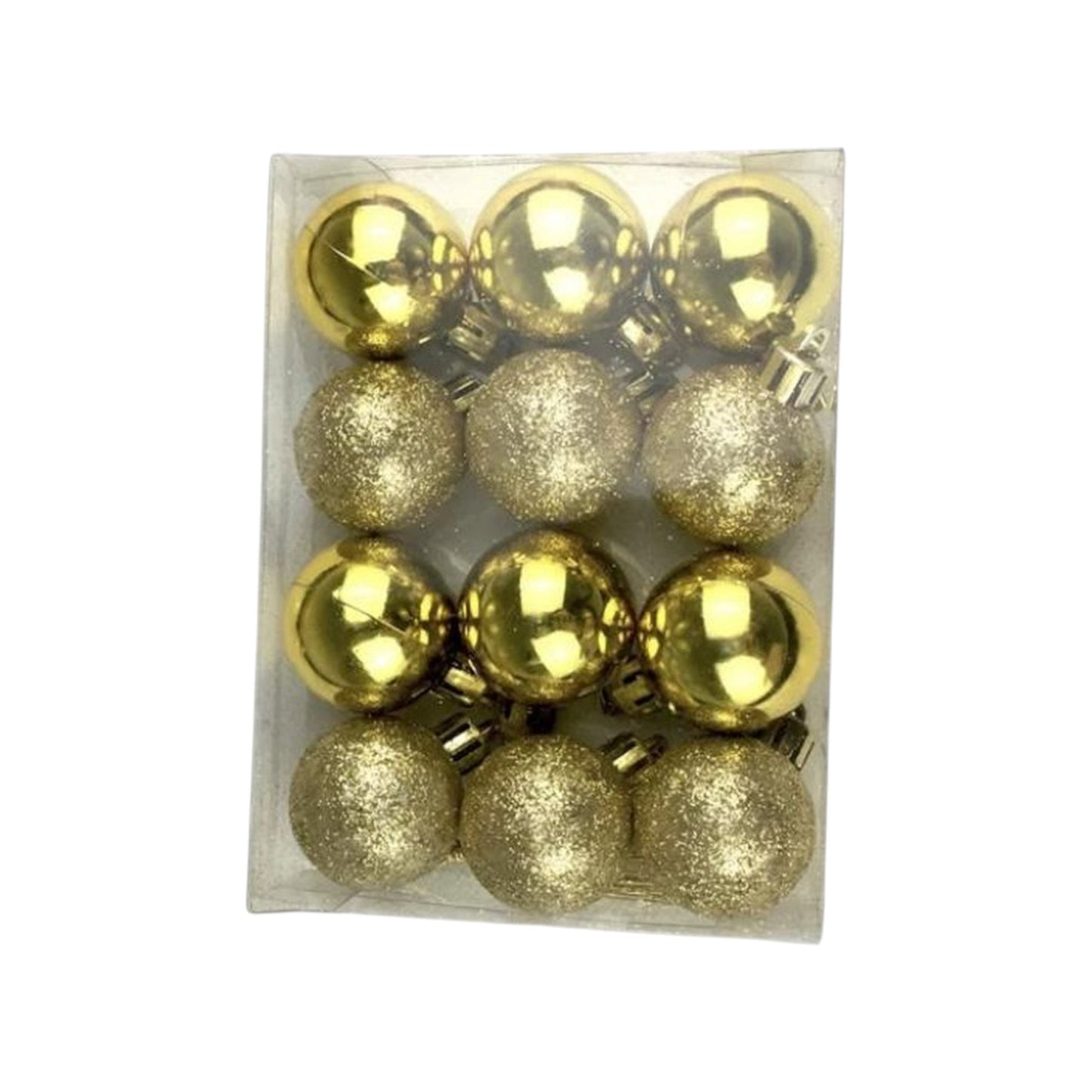 Pack of 12 Golden Christmas Ball Ornaments – 4cm Glossy & Glitter Hanging Decorations