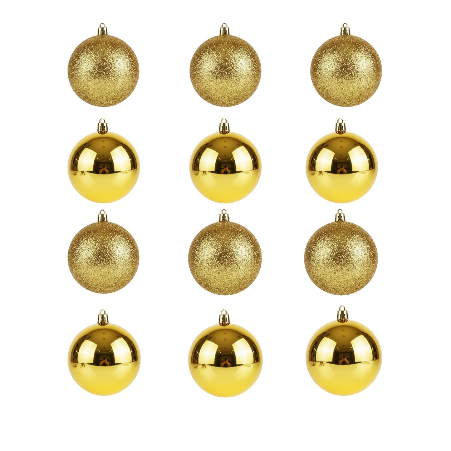 Pack of 12 Golden Christmas Ball Ornaments – 4cm Glossy & Glitter Hanging Decorations
