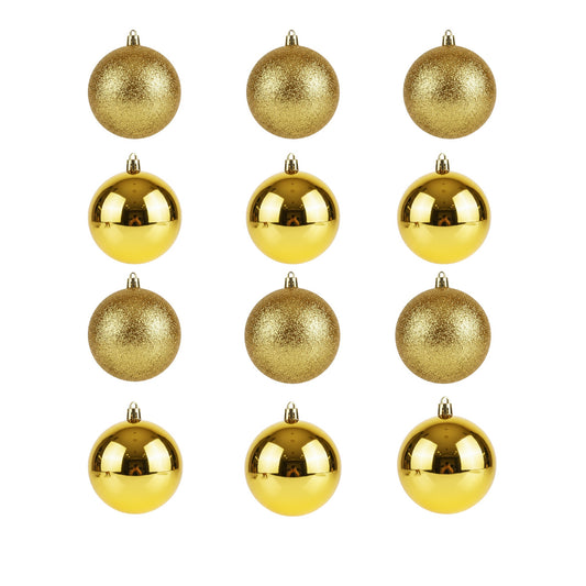 Pack of 12 Golden Christmas Ball Ornaments – 4cm Glossy & Glitter Hanging Decorations