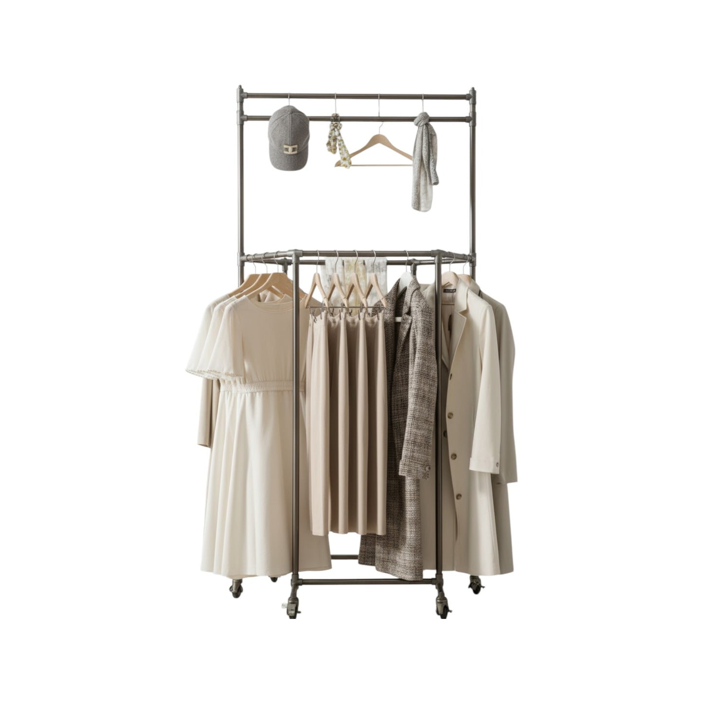 MHome Multifunctional Double Rotating Clothing Rack With Wheels