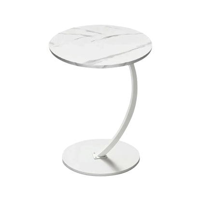 MFurn Round C Shaped Wooden Side Table – Mobile Small Coffee Table with Metal Frame for Living Room or Bedroom