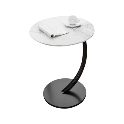 MFurn Round C Shaped Wooden Side Table – Mobile Small Coffee Table with Metal Frame for Living Room or Bedroom
