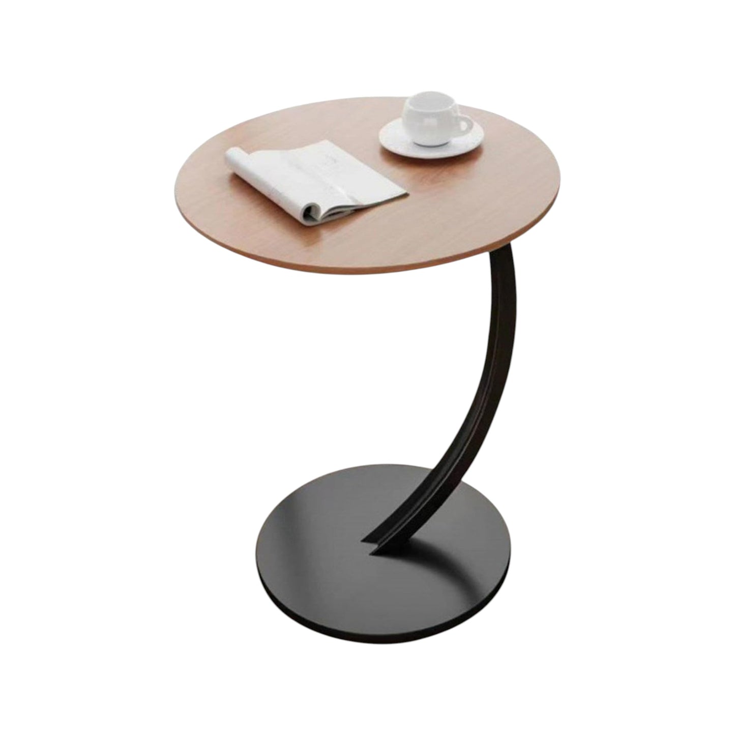 C-Shaped Wooden Side Table – Mobile Small Coffee Table with Metal Frame for Living Room or Bedroom