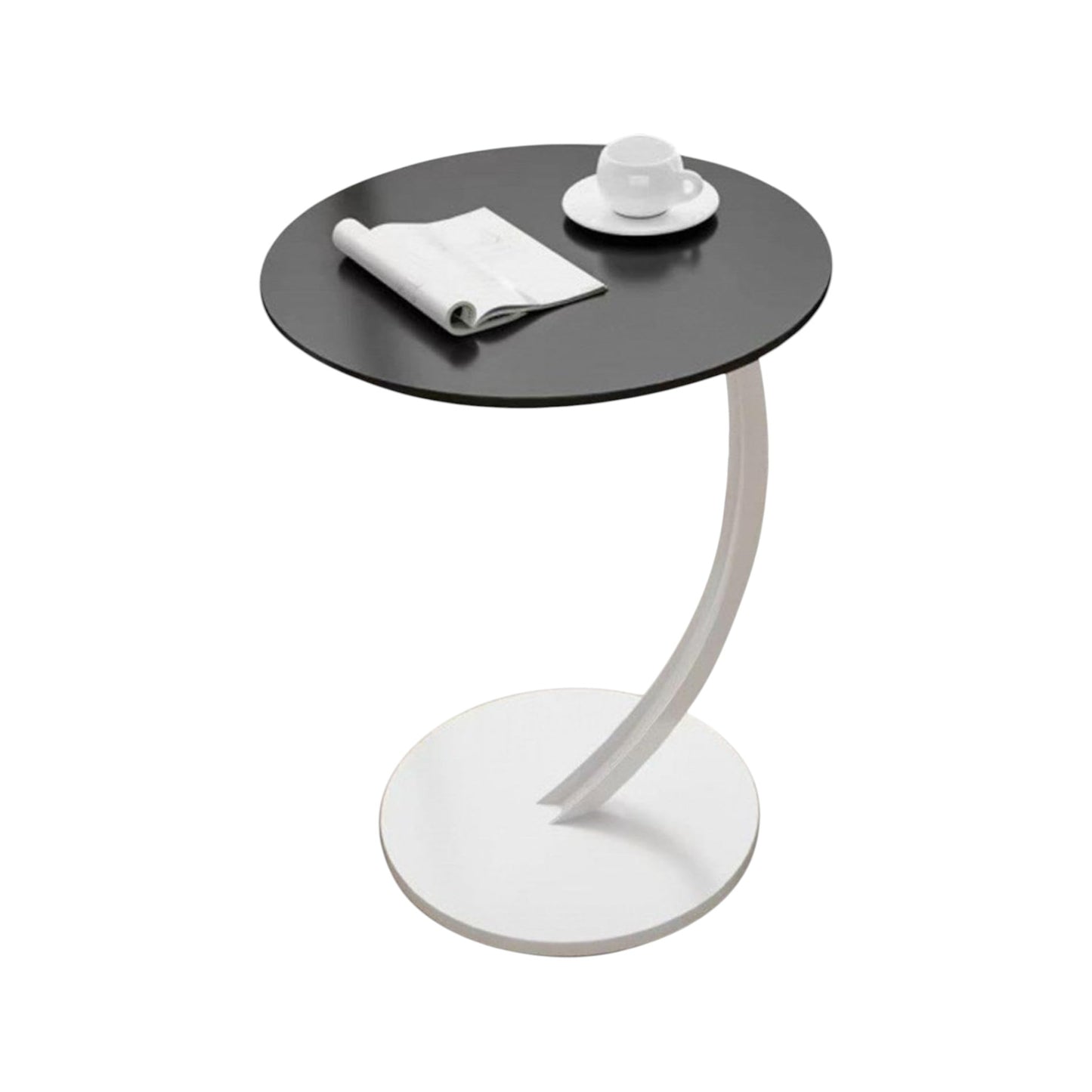 MFurn Round C Shaped Wooden Side Table – Mobile Small Coffee Table with Metal Frame for Living Room or Bedroom