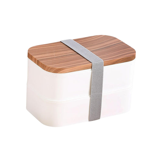 MHome Wood Grain Double-Layer Bento Lunch Box – Microwave-Safe, Lightweight, Leakproof