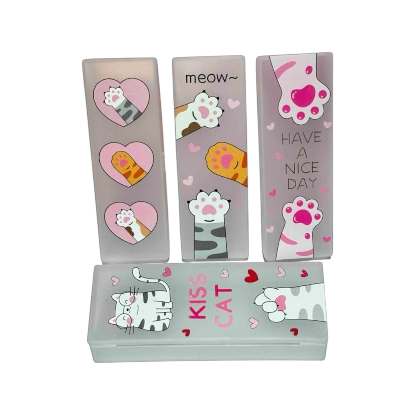 Cat Themed Pencil Case with Heart-Shaped Removable Stickers