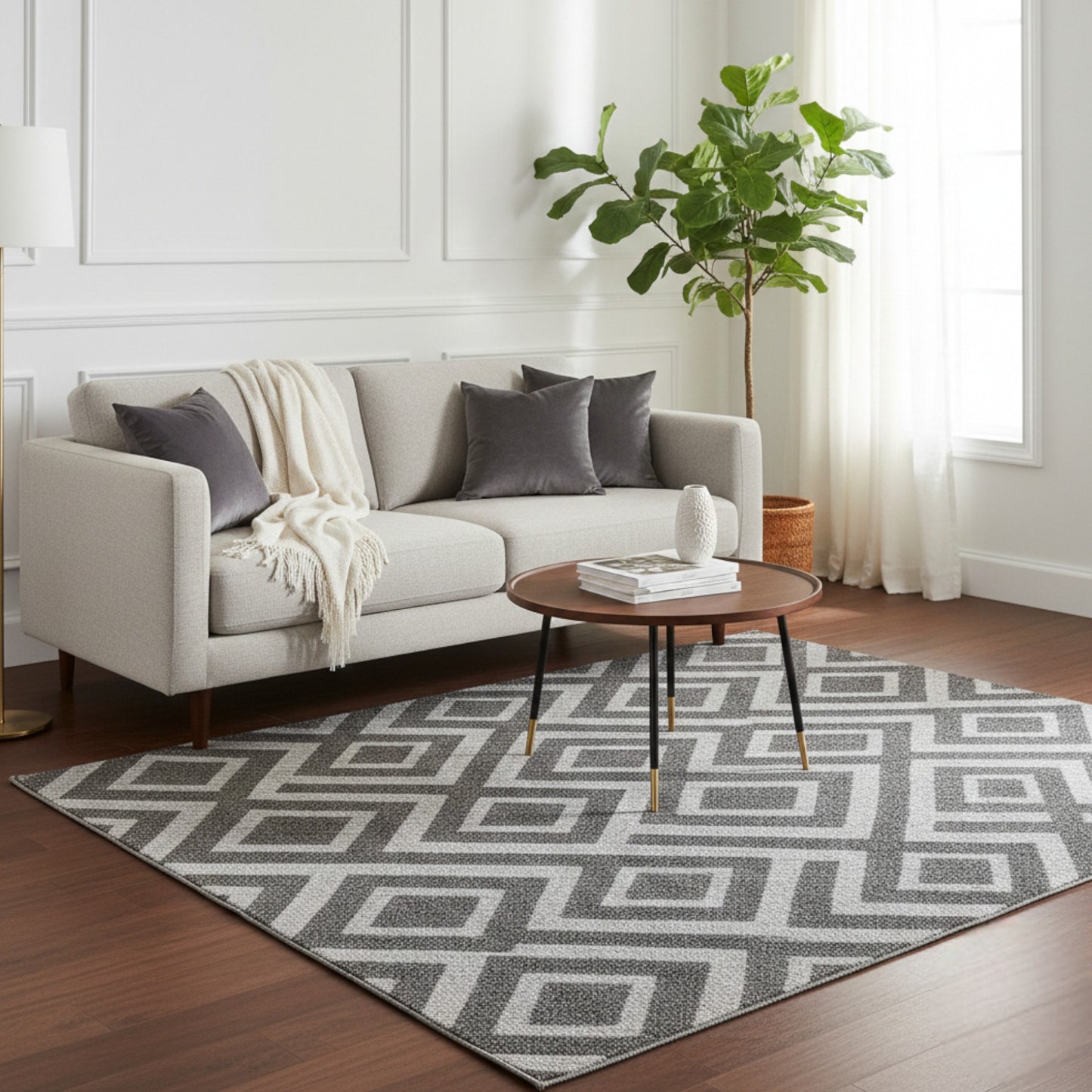 MHome Black & Grey Monochrome Diamond Geometric Area Rug – 150 × 200 cm
