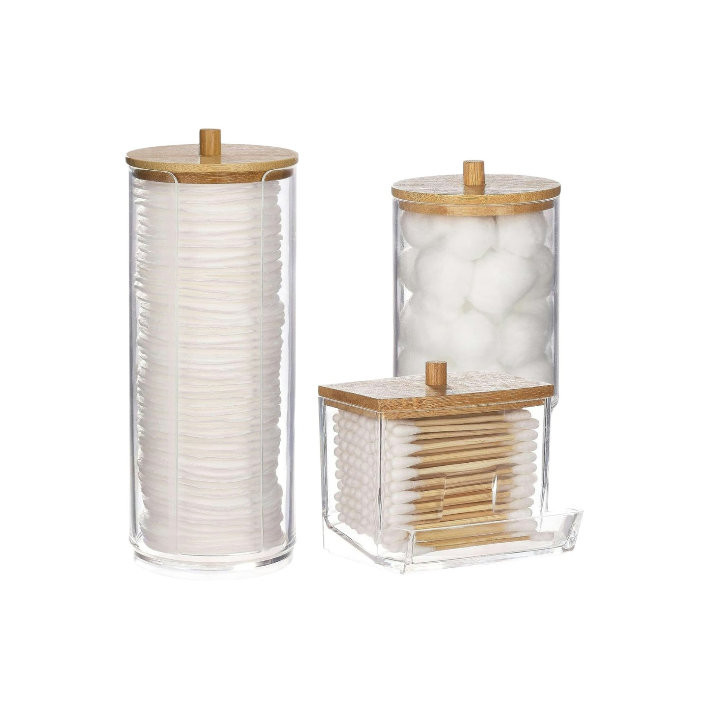 MHome 3-Piece Acrylic Cosmetic Dispenser & Holder Set with Bamboo Lids