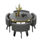 Modern Nordic Round Dining Table Set – 5pc Marble Look MDF Table with 4 PU Leather Chairs