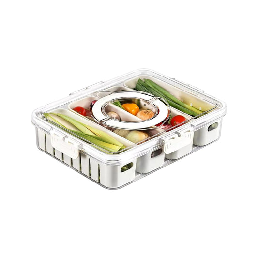 MHome Divided Fridge Storage Container – 4-Compartment Stackable Organizer
