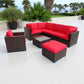 MFurn Terrace 8Pc Outdoor Rattan Wicker Patio Furniture Set with Red Cushions and Glass Coffee Table