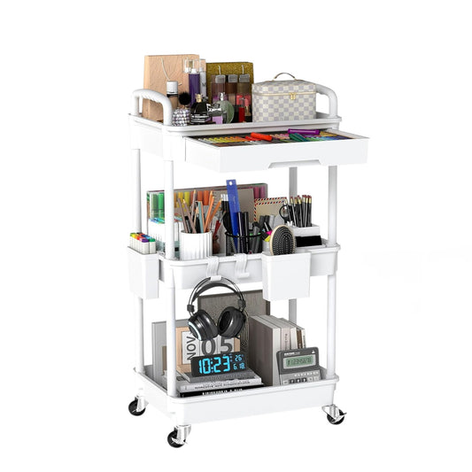 MHome Majestic 3 Or 4-Tier Utility Cart With Drawer – Black Or White