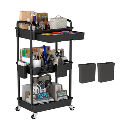 MHome Majestic 3 Or 4-Tier Utility Cart With Drawer – Black Or White