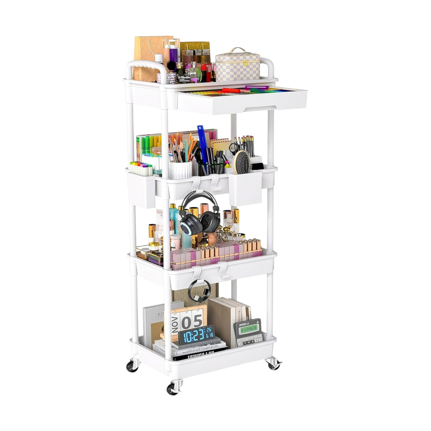 MHome Majestic 3 Or 4-Tier Utility Cart With Drawer – Black Or White