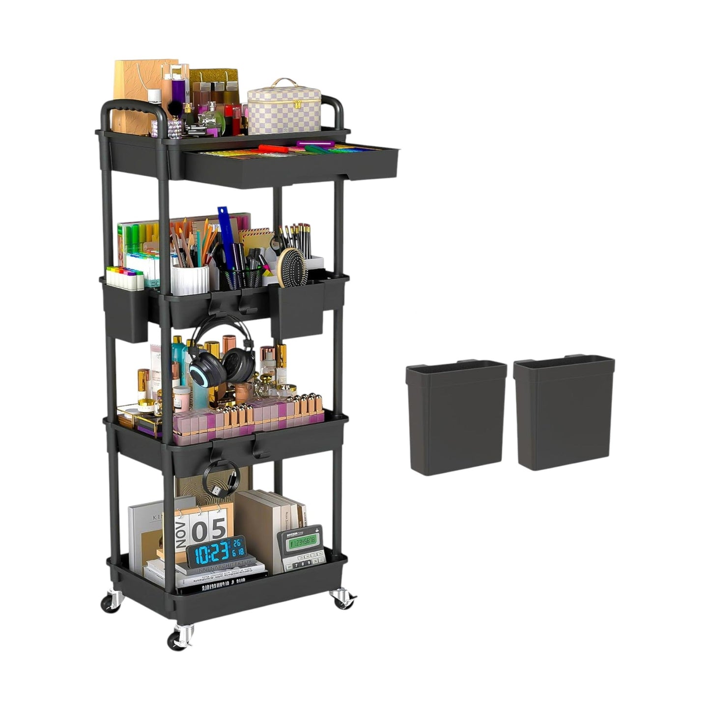 MHome Majestic 3 Or 4-Tier Utility Cart With Drawer – Black Or White