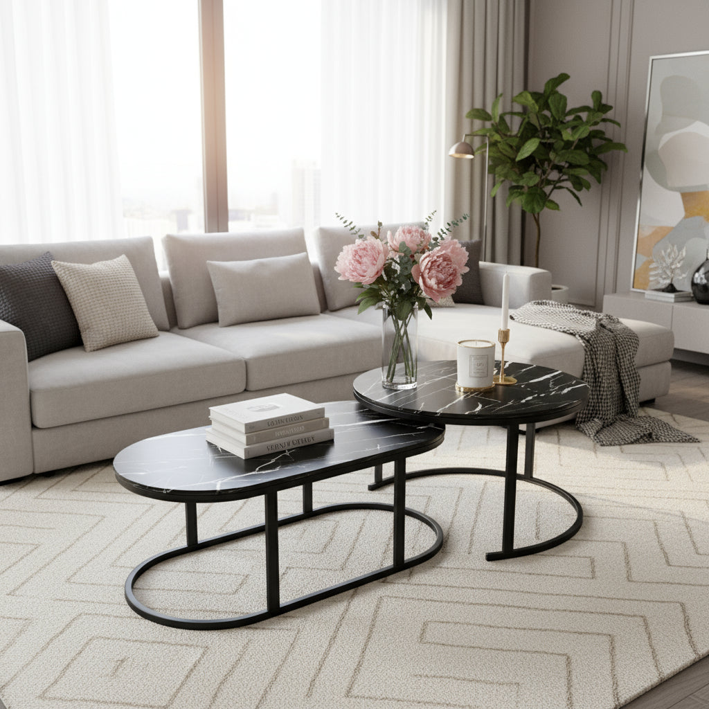 MHome Modern Marble MDF Nesting Table Set 2pc Various Options