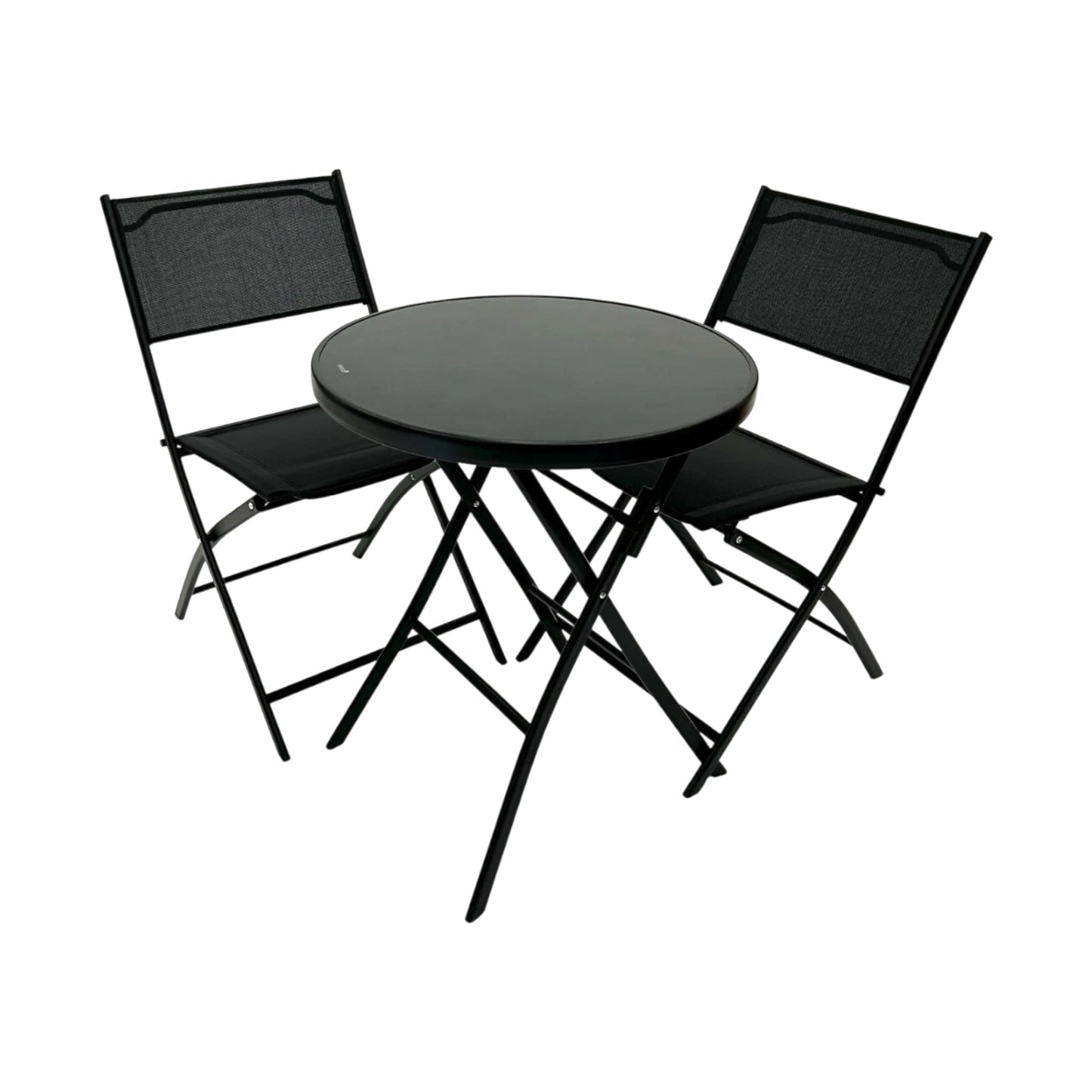 MFurn Alicia 3-Piece Black Folding Patio Bistro Set with Glass Table