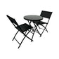 MFurn Alicia 3-Piece Black Folding Patio Bistro Set with Glass Table