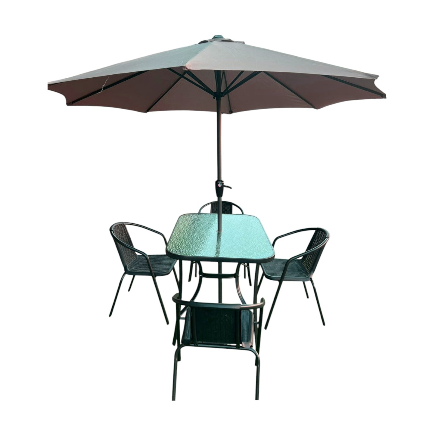 MFurn Sunshine 6 Piece Outdoor Patio Set with Steel Center Umbrella & Tempered Glass Table