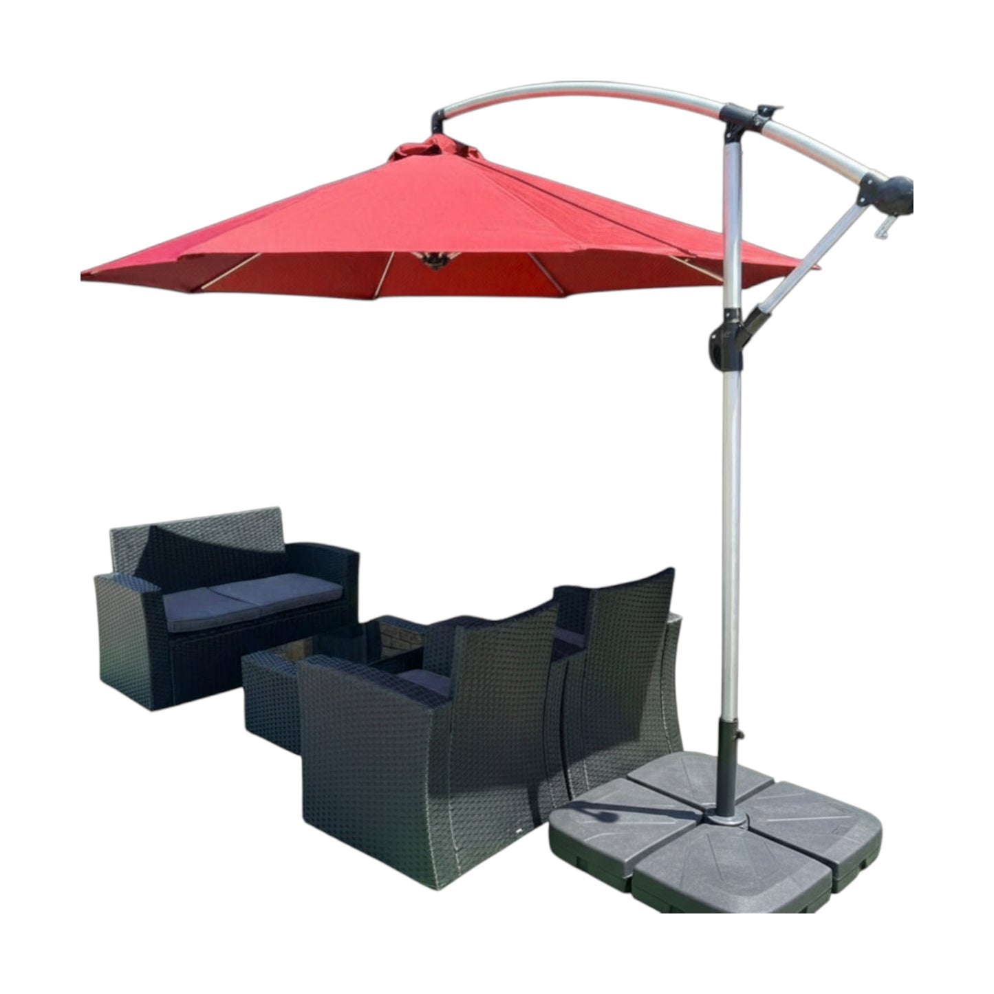 MFurn Amalfi Combo 4-Piece Outdoor Rattan Sofa Set + 3M Cantilever Patio Umbrella Bundle