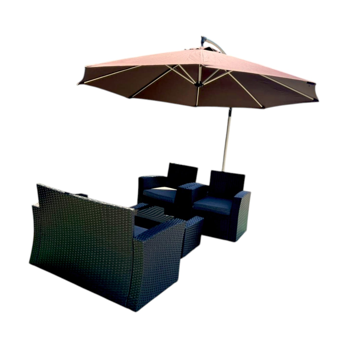 MFurn Amalfi Combo 4-Piece Outdoor Rattan Sofa Set + 3M Cantilever Patio Umbrella Bundle