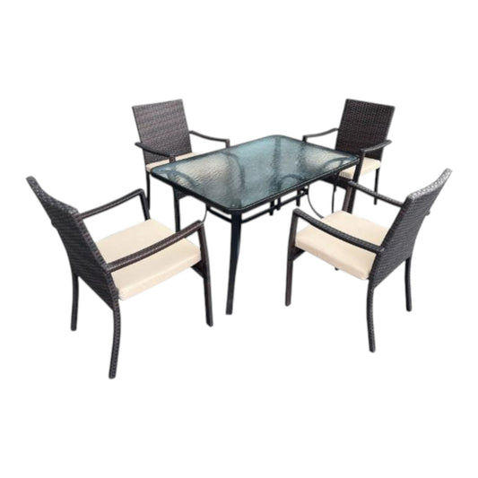 MFurn Studio 5-Piece Outdoor Patio Dining Set with Tempered Glass Table and Cushioned Chairs