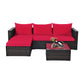 MFurn Kail Inspired 5-Piece Rattan Patio Sofa Set with Red Cushions & Ottoman
