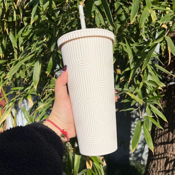 MHome Plastic Reusable Studded Tumbler with Straw-Various Colours