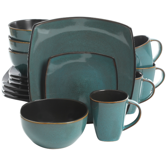 DINNERWARE SET 16-Piece Plates Bowls Mugs Dishes Stoneware Square Dinner Kitchen