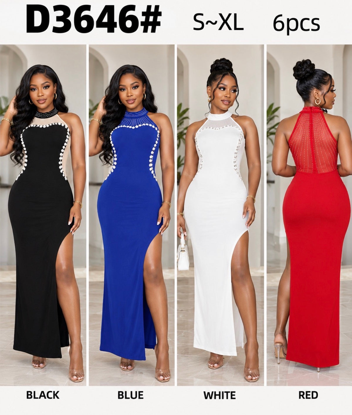 Ladies Maxi Evening Dress with Stones and Rhinestones-Various Options