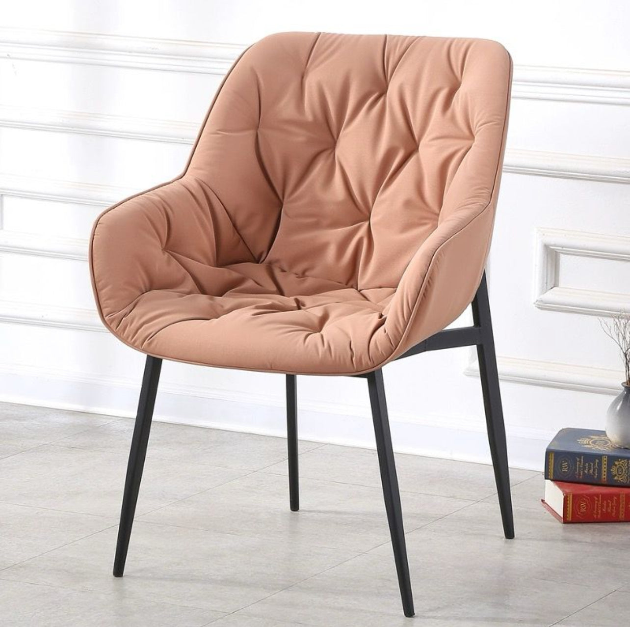 Modern Dining Kitchen Room Chairs Living Room Armchair with Soft Pu Leather Cushion Seat Sleek Steel Legs Dining Chairs