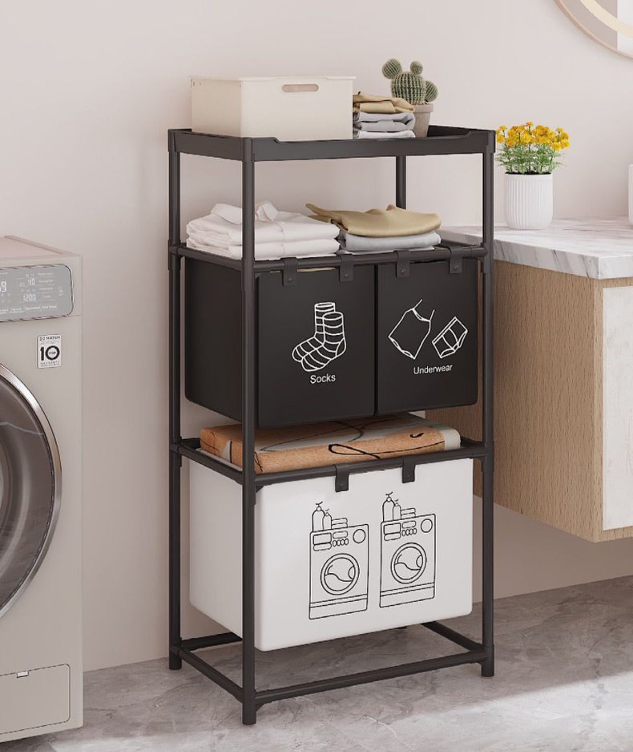 Foldable MultiCompartment Laundry Basket
