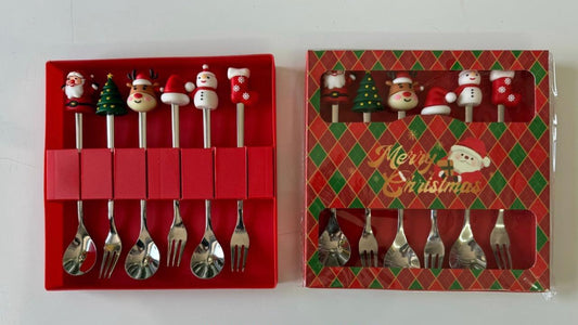 MHome 6PCS Christmas Spoons And Forks Set Stainless Steel Flatware With Gift Box Gold & Silver