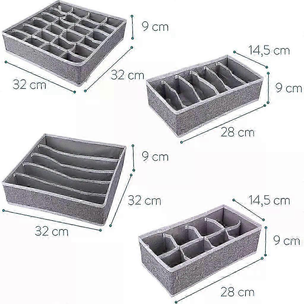 MHome 4-Piece Foldable Partition Drawer Organiser Set – Oxford Cloth, Grey