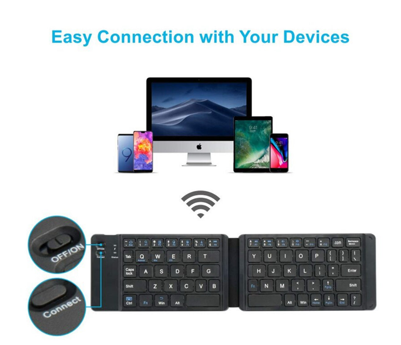 MTech Ultra Thin Rechargeable
Foldable Wireless
Bluetooth Keyboard
Available in Black, White
& Pink