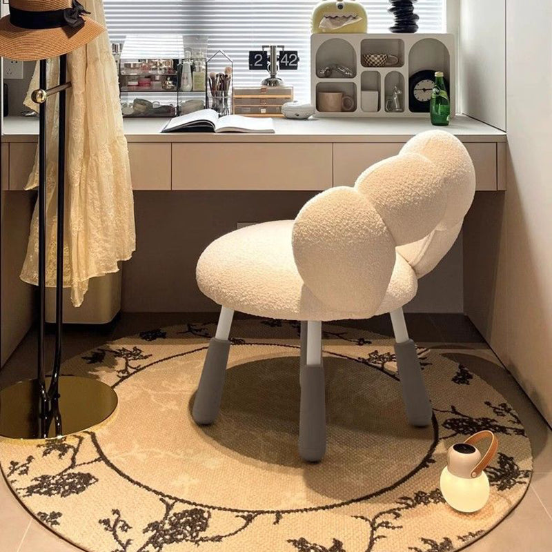 MFurn Modern Minimalist Petal-Shaped Lambswool PP Silicone Vanity Stool Backrest Armless For Bedroom