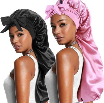 Ladies
2pcs Long Satin Bonnets with Tie Band, Large Braid Bonnet Silky Hair Cap for Locks Women Sleeping