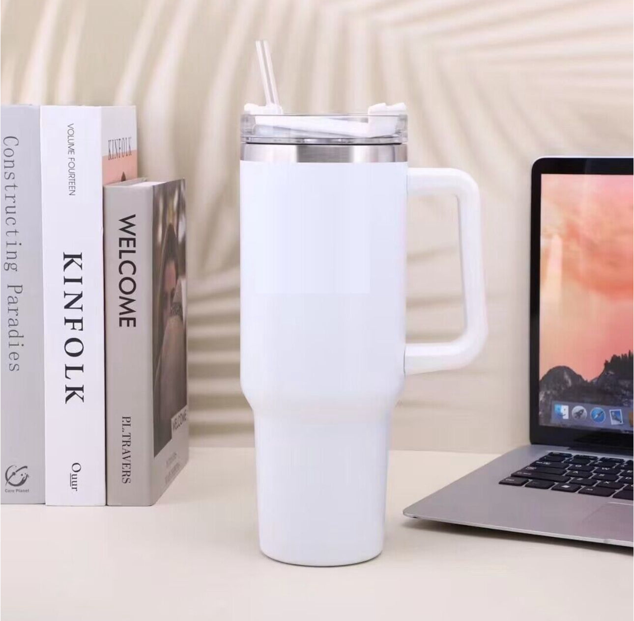 Double Wall Travel Mug Stainless Steel Vacuum Flask with Straw Hot/Cold
