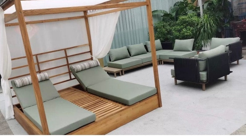 High End Twin Outdoor DayBed  Sun Lounger Set Teak with Canopy-Available On Order!