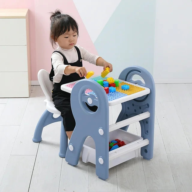Kids 3-in-1 Convertible Table & Chair Set with 60 Blocks, Art & Storage