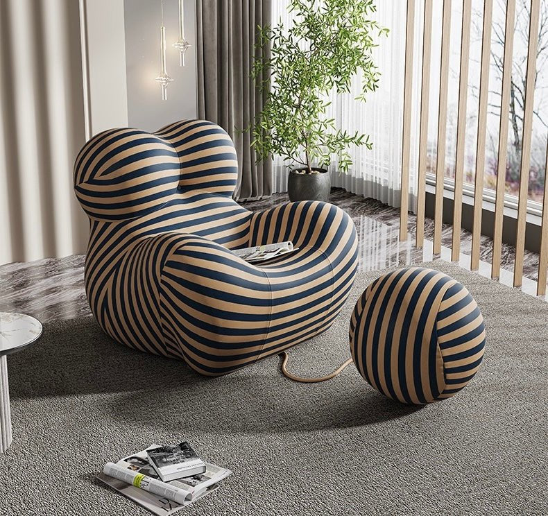 MFurn Striped Modern Lounge Chair with Ottoman – Designer Bubble Chair