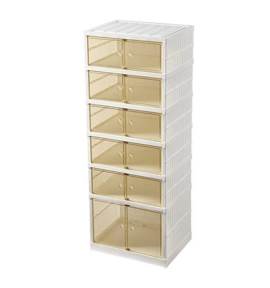 MHome 12-Compartment Folding Shoe Storage Cabinet – Transparent Plastic Organizer with Wheels