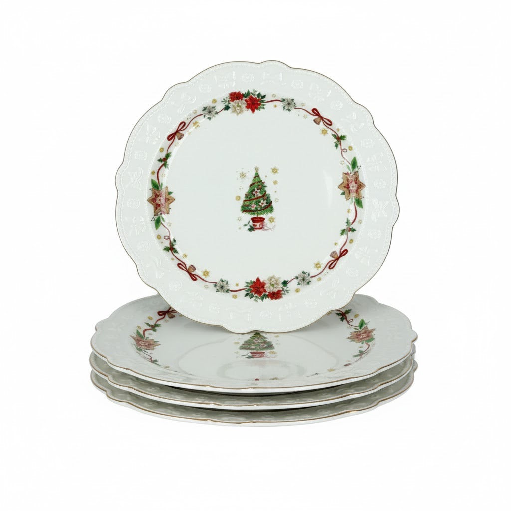 MHome Christmas Themed Dinner Plate 4pc Set