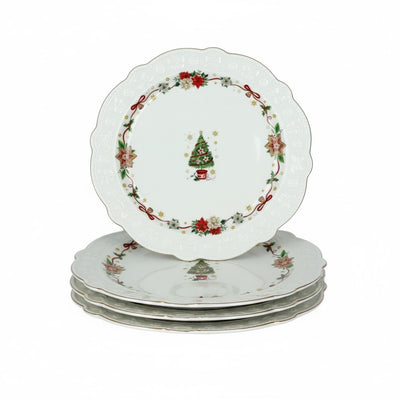 MHome Christmas Themed Dinner Plate 4pc Set