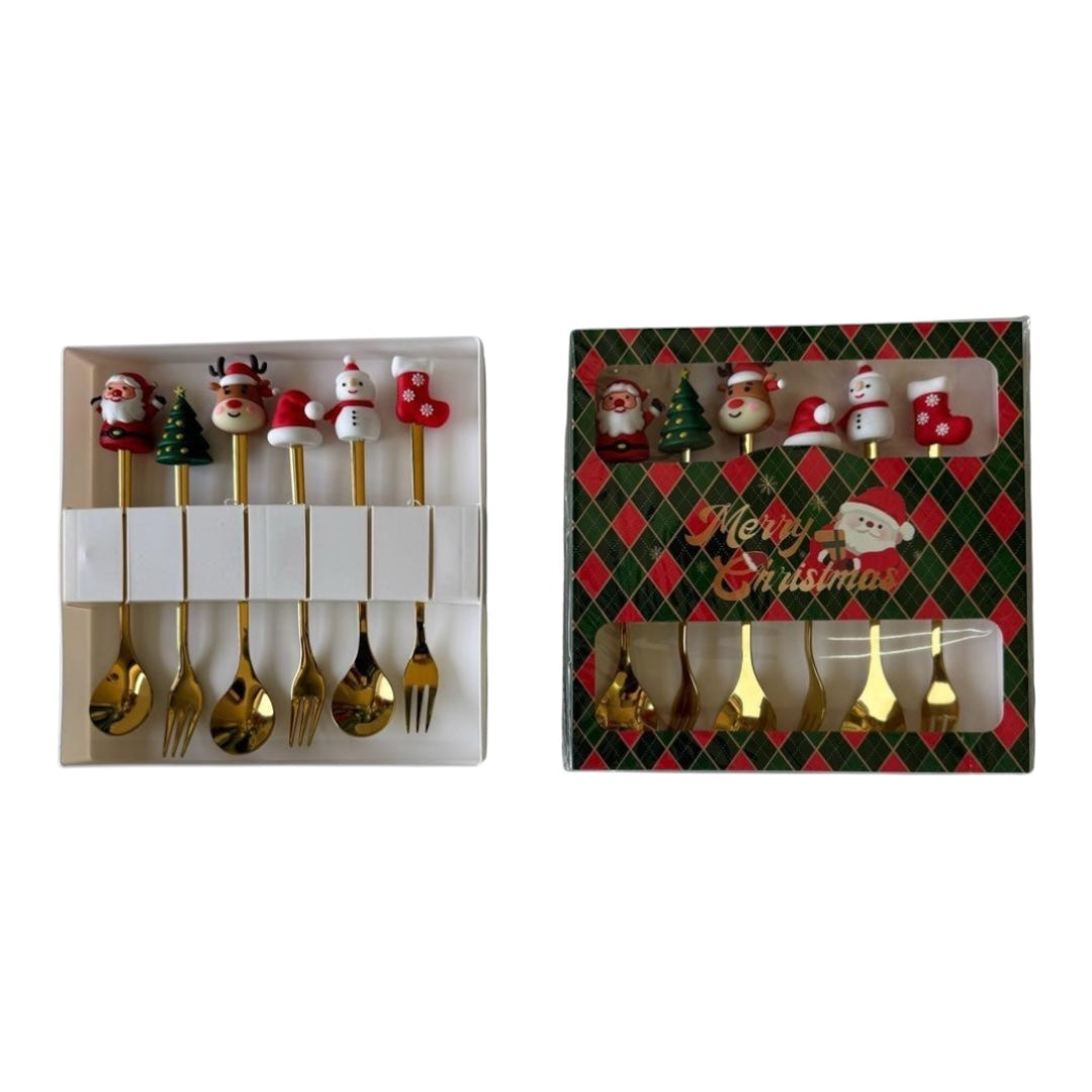 MHome 6PCS Christmas Spoons And Forks Set Stainless Steel Flatware With Gift Box Gold & Silver