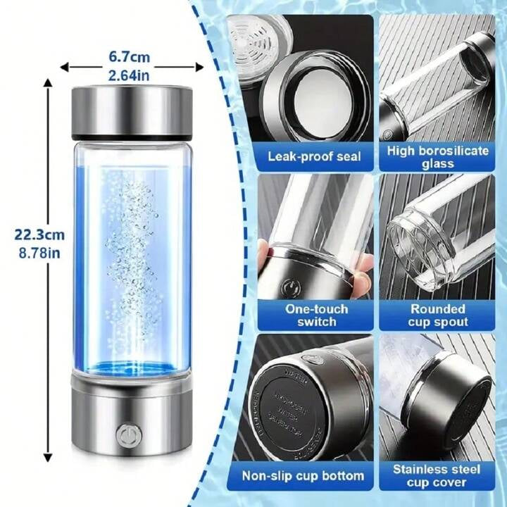 Hydrogen H2O Water Bottle - Portable And Rechargeable Hydrogen Generator For Rich Pure Water