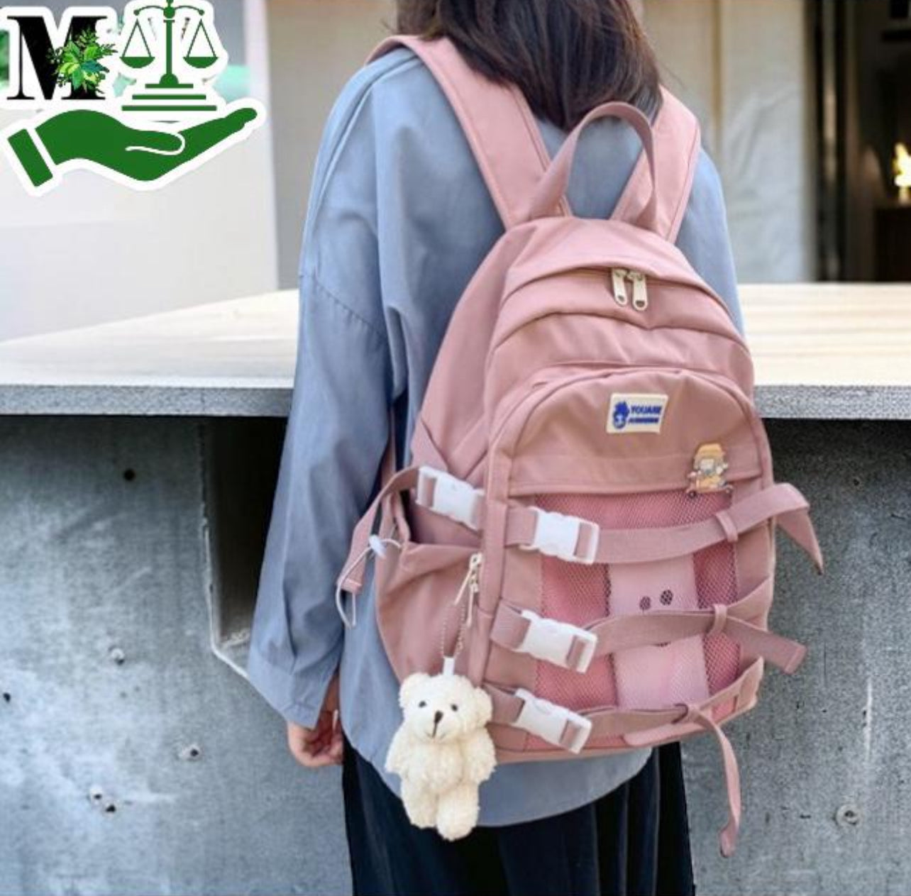 Large Capacity Simple Tag Daily Bag Men's Women's Rucksack Popular Korean Backpack Lightweight Rucksack A4 Stylish Cute High Fashion